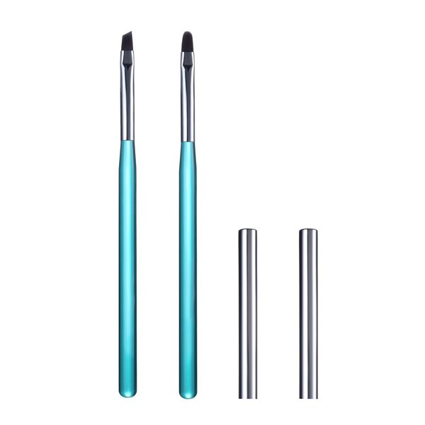 2pcs Nail Art Clean Up Brushes, Painting Brushes for Nails with Round & Angled Head Pen Painting Tools for Nail Art Design & Polish Mistake Cleaning (Marine Blue)