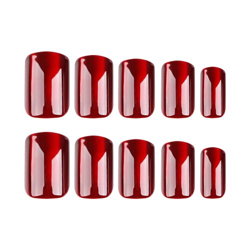 24Pcs Wine Red Press on Nails Cat Eye Fake Nails Medium Square Fake Nails with Glitter & Gradient Designs Glossy Acrylic Nails for Women and Girls Full Cover Stick on Nails for Women and Girls
