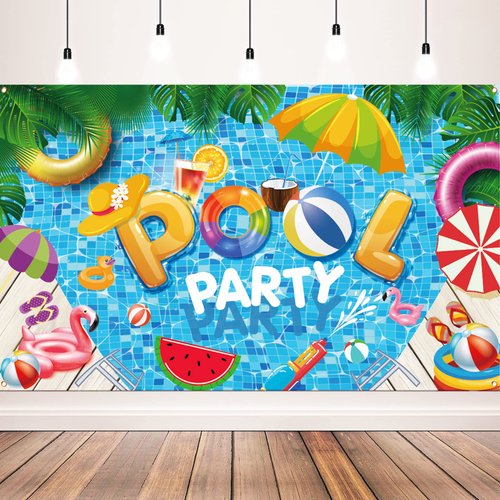 Summer Beach Party Decorations, Pool Party Banner Backdrop for Summer Pool Party Decorations Supplies, 72x43 inch