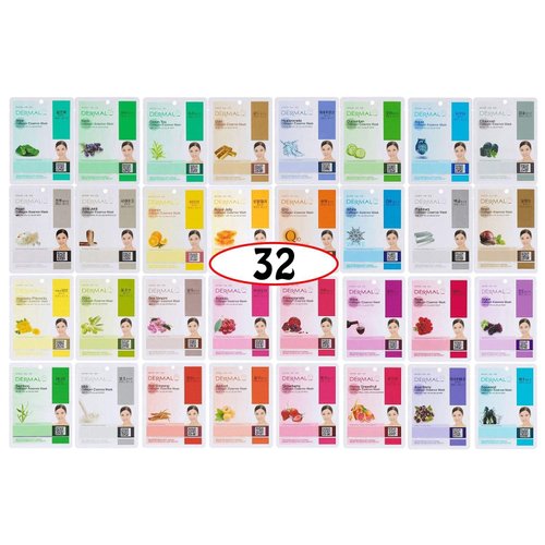 DERMAL 32 Combo A+B Set Collagen Essence Korean Face Mask - Hydrating and Soothing Facial Mask with Panthenol - Hypoallergenic Self Care Sheet Mask for All Skin Types - Natural Home Spa Treatment Mask