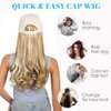 GUOJIAN Baseball Cap with Hair Extensions for Women Adjustable Hat with Synthetic Wavy Wig Attached 18inch Long Body Wave Hair (F27/613, 18Inch)