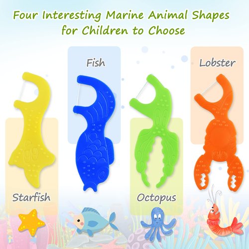 Dacon Kids Flossers, Kids Dental Floss Picks Without Fluoride, Unflavored, 4 Colors Ocean Animals Shaped Makes Flossing Fun, 50 Count (Pack of 3)