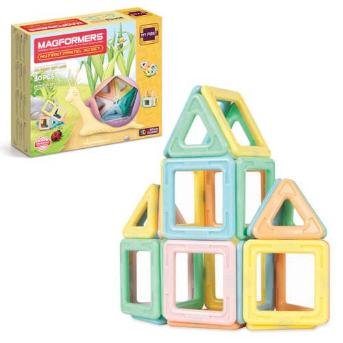Magformers My First Pastel (30 Piece) Toy of the year Construction finalist 2018 Magnetic Building Blocks, Educational Magnetic Tiles Kit , Magnetic Construction STEM toddler Toy Set