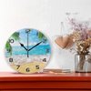 Qilmy Beautiful Palm Sea Beach Wall Clock Non Ticking Silent Art Decorative Round Clock for Living Room Kitchen Bedroom Office School