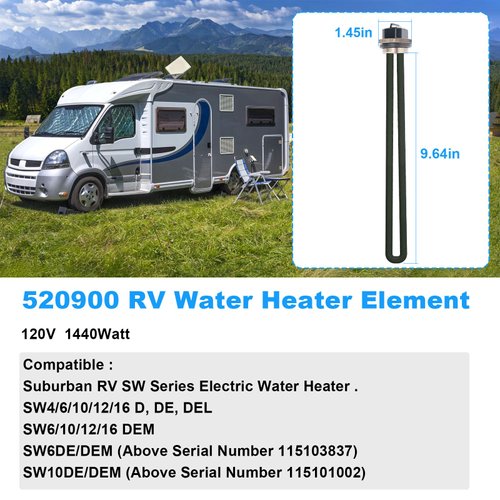𝟮𝟬𝟮𝟯 𝙐𝙥𝙜𝙧𝙖𝙙𝙚𝙙 520900 RV Water Heater Element FOR Suburban RV SW Series Electric Water Heater Parts 520789 232794,Fit 1440W 120V Suburban RV Water Heater Element - (Screw-In type)