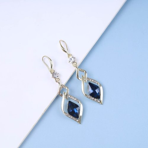 Sttiafay Vintage Sapphire Drop Earrings Blue Crystal Hook Earrings Gold Swirl Square Dangle Earrings Blue Sapphire Earrings Jewelry for Women