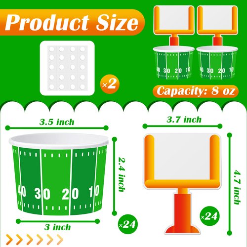 24 Set Football Bowls Football Snacks Paper Cups Football Cups Disposable Football Party Decorations Supplies Favors with Tailgate Cards for Kids Tailgate Games Birthday Sports Events Popcorn