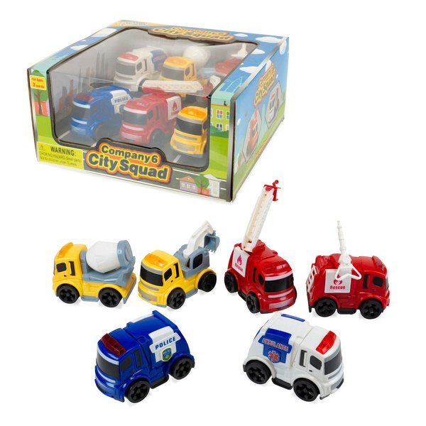 6 PCS Friction Power City Builder Construction Cars for Kids Boys Girls with Police Car, Ambulance, Fire Truck, Concrete Mixer Truck, Crane, Excavator