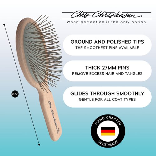 Chris Christensen Dog Brush, 27 mm Oval Pin Brush, Original Series, Groom Like a Professional, Stainless Steel Pins, Lightweight Beech Wood Body, Ground and Polished Tips