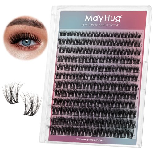 Mayhug Lash Clusters DIY Eyelash Extensions 144 Clusters Lashes D Curl 3D Eyelash Clusters Extensions Fluffy Wispy Lashes Cluster Fluffy Effect & Ultra-Soft & Super Light & DIY at Home (Prism)