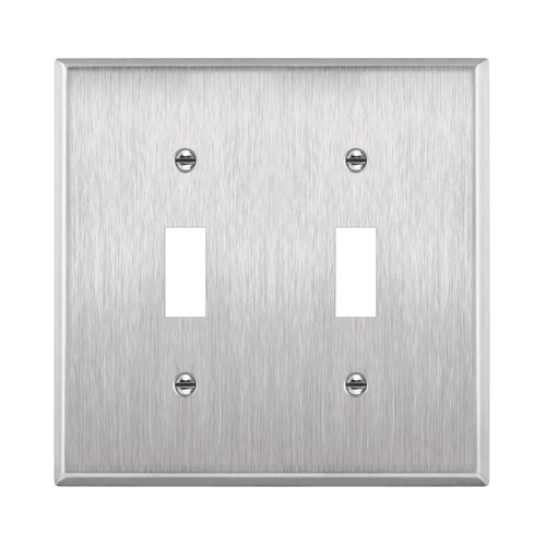 ENERLITES Toggle Light Switch Stainless Steel Wall Plate, Metal Plate Corrosive Resistant Cover for Rotary Dimmers Lights, Size 2-Gang 4.50" x 4.57", 7712, 430 Stainless Steel, UL Listed, Silver