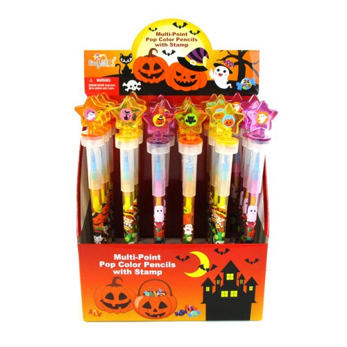 TINYMILLS 24 Pcs Halloween 2 in 1 Stackable Stacking Crayon with Extra Stamper Topper, Bulk Halloween Party Favors, Goodie Bag Stuffers, Classroom Rewards Prizes Non Candy Treats