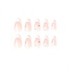 DOCVOEOMH French Tips Press on Nails Almond Shaped White Fake Nails with Rhinestones Design Medium Length Acrylic Glue on False Nail Stick on Nails for Women 24PCS