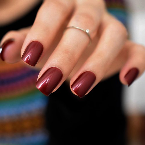 CoolNail Red Wine False Nails Tips Solid Color Square Full Cover Nail Tips Artificial False Fake Nails DIY Salon