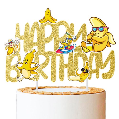 Banana Cake Topper Bananas Birthday Cake Decorations Glitter Gold Banana Birthday Party Supplies Fruit Theme Cake Pick for Let's Go Bananas Baby Shower Decor