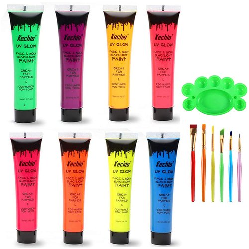 UV Glow Blacklight Face and Body Paint -8 Color 1OZ - Day or Night Stage Clubbing or Costume Makeup