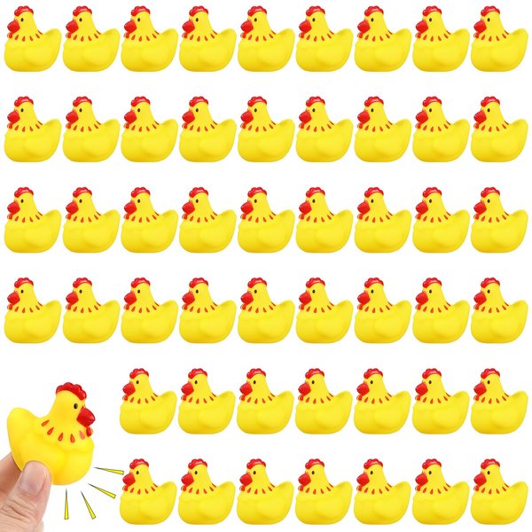 Libima 50 Pcs Rubber Chickens Bath Toy Bulk Mini Chicks Squeezable and Squeak Toys Yellow Floating Rubber Toy Swimming Pool Bathtub Toys for Boy Girl Shower Birthday Party Favors Gifts