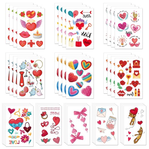 TUPARKA 340 Pcs 44 Sheet Valentine’s Day Temporary Tattoo Valentines Heart Tattoo Sticker for Kids Boys Girls Gift Valentine’s Day Party Supplies