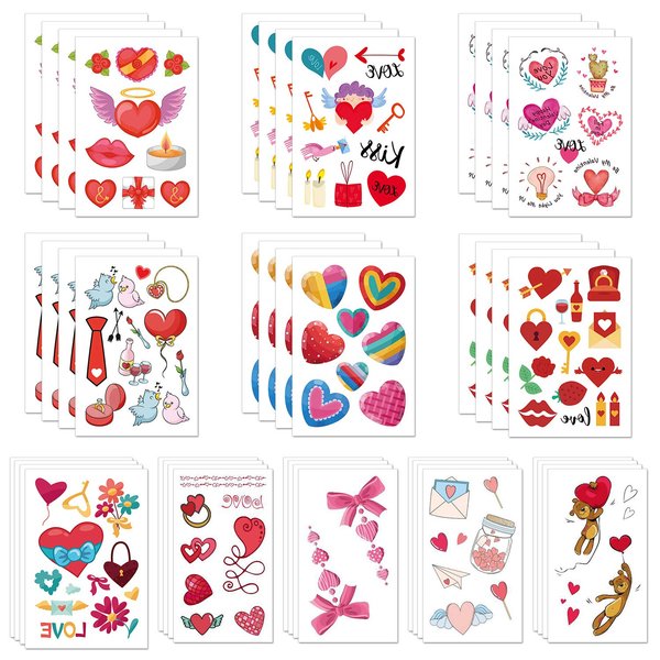 TUPARKA 340 Pcs 44 Sheet Valentine’s Day Temporary Tattoo Valentines Heart Tattoo Sticker for Kids Boys Girls Gift Valentine’s Day Party Supplies