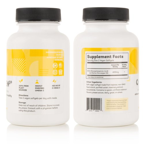 Nutru O-Mega-Zen3 Vegan Omega 3 DHA Supplement - 400 mg DHA Essential Fatty Acids - Carrageenan Free - Premium Algal Based Fish Oil Alternative Supplement - 120 Softgels