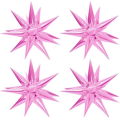 50 Pcs Pink Foil Cone Star Balloons Big 26 inch Pearl Pink Explosion Star Mylar Balloons 12 Point...