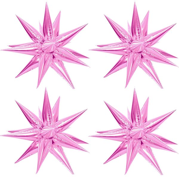 50 Pcs Pink Foil Cone Star Balloons Big 26 inch Pearl Pink Explosion Star Mylar Balloons 12 Point 3D Starburst Star Balloons for Party Supplies Christmas Birthday Wedding Decorations Party Supplies