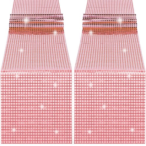 durony 2 Pack Disco Party Table Runner Mirror Rose Gold Glitter Foil with Sparkle Sequin Table Runner for Bachelorette Party 70s 80s Party Disco Cowgirl Party Decorations