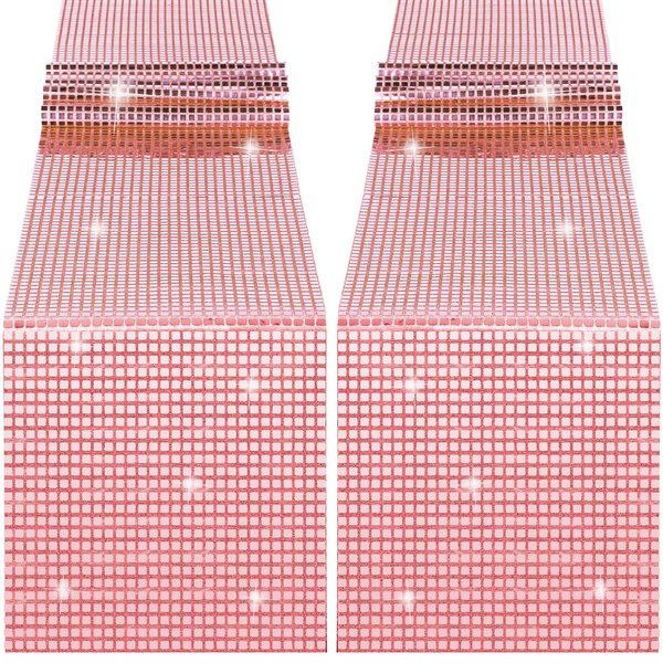 durony 2 Pack Disco Party Table Runner Mirror Rose Gold Glitter Foil with Sparkle Sequin Table Runner for Bachelorette Party 70s 80s Party Disco Cowgirl Party Decorations