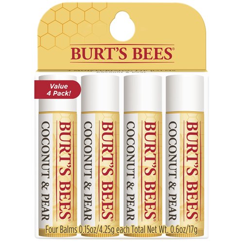 Burt's Bees 100% Natural Moisturizing Lip Balm, Coconut & Pear with Beeswax & Fruit Extracts, 4 Tubes