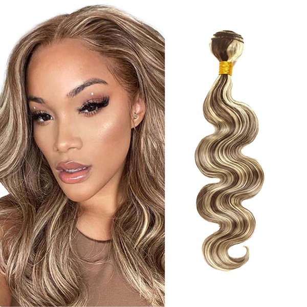 Blonde Human Hair Bundles Brown Body Wave Human Hair Bundles Brazilian Unprocessed Virgin Hair 1 Bundle 18 Inch Two Tone Brown Mixed With Blonde Bundles Remy Hair Extensions