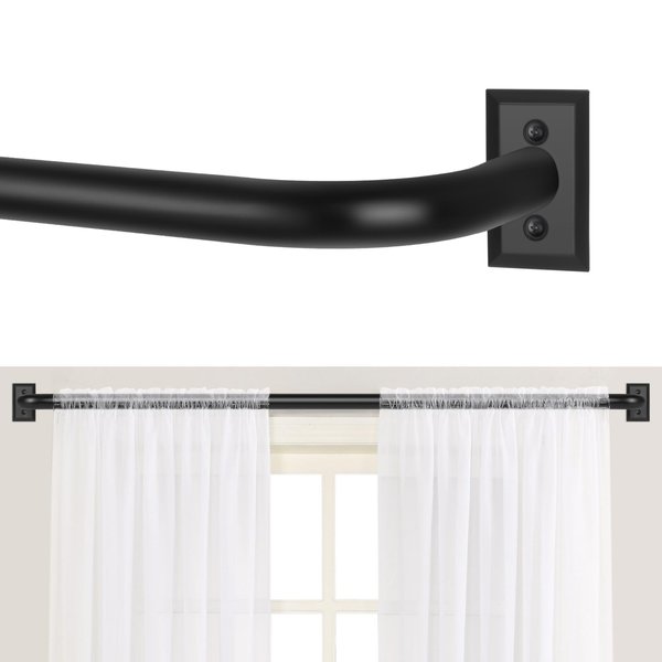 Black Wrap Around Curtain Rods,Black for windows 28 to 48 inch(2.3-4Ft),Adjustable, 1”Diameter Room Darkening Blackout Drapery Rods, 28-48",Matte Black