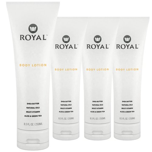 Royal Premium Natural Body Lotion - Face, Hand, Skin Moisturizer Cream - Soothing, Shea Butter, Aloe Vera, Essential Oils, Vitamin E, Green Tea Extract - Non-Greasy, Organic, Vegan 8.5 fl oz. (Pack of 4)
