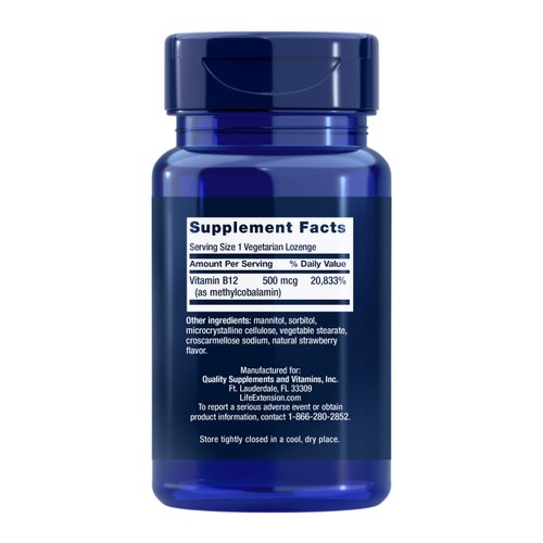 Life Extension Vitamin B12 Methylcobalamin 500mcg - Vitamin B12 Supplement For General Energy and Brain Health - Sugar Free Vegetarian Lozenges Dissolve in Your Mouth - Once Daily - 100 Count