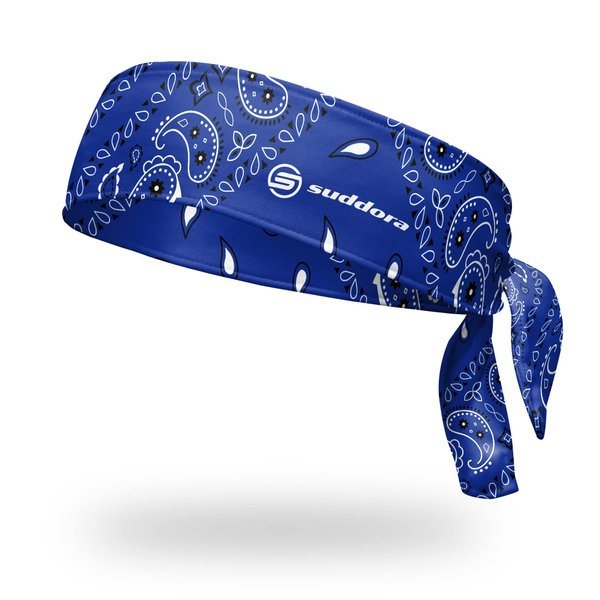 Suddora Paisley Print Bandana Headband, Multi-sport Boho Style Bandana for Indoor Outdoor Use, Breathable & Non-slip Fabric, Unisex Head Accessory for Bikers, Halloween (Blue with Tie)