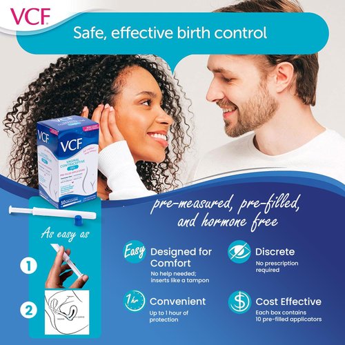 VCF Vaginal Contraceptive Gel Prefilled Applicators with Spermicide, 1 Box of 10 Prevents Pregnancy, Nonoxynol-9 Kills Sperm on Contact, Hormone-Free, Easy to Use, VCF Works Instantly. 10 Total