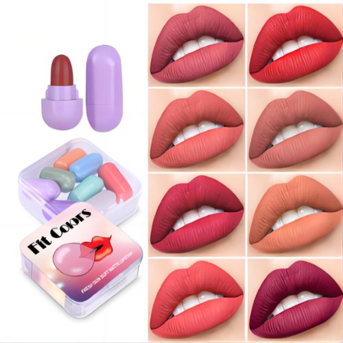 8 Colors Mini Matte Lipstick Set,Lipstick Capsules, Mini Capsule Tubes,Long Lasting Waterproof Mini Cute Lip Gloss Soft Mist Lipstick for Girls and Women