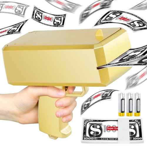 Gold Money Gun Shooter with 104 PCS Prop Money, Money Guns Make It Rain Toy Gun, Handheld Spary Cash Gun for Game Movies Party Supplies