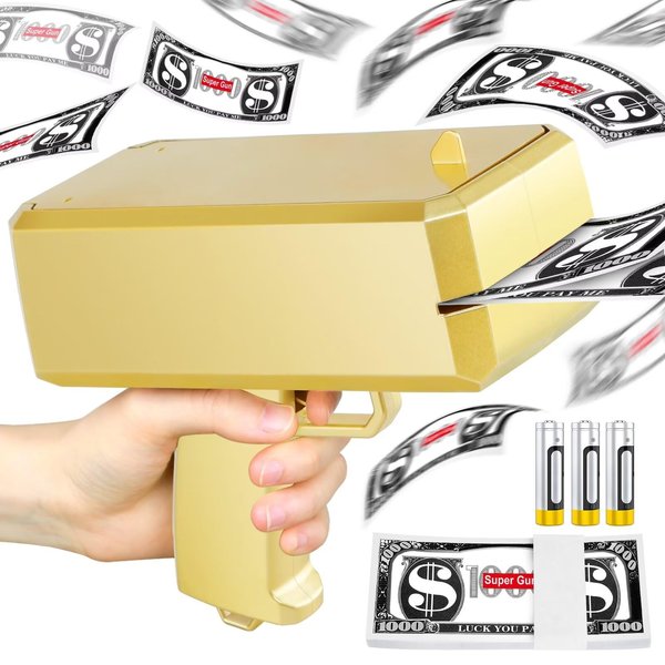 Gold Money Gun Shooter with 104 PCS Prop Money, Money Guns Make It Rain Toy Gun, Handheld Spary Cash Gun for Game Movies Party Supplies