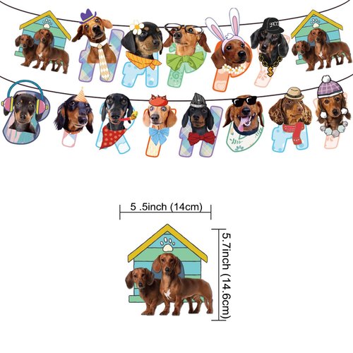 ADIANZI Dachshund Party Decorations Funny Dachshund Birthday Banner Hanging Swirls Dachshund Birthday Party Cake Topper Balloons Cupcake Toppers Dachshund Party Supplies With Different Dog Faces