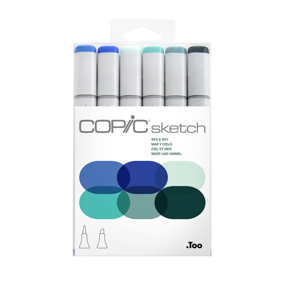 Copic Sketch, Alcohol-based Markers, 6pc Set, Sea & Sky