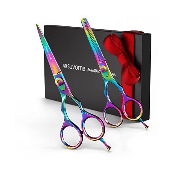 Suvorna 5.5" Hair Cutting Scissors Professional with Thinning Shears for Hair Cutting, Right Hand Professional Hair Scissors, Barber Shears Set, Hair Shears Professional, 2 piece Hair Cutting Shears.