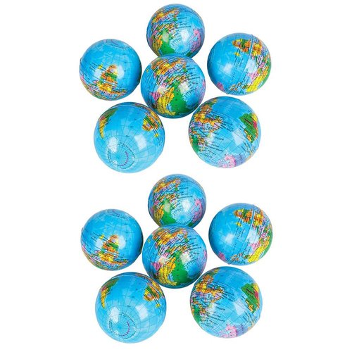 World Globe Squeeze Ball Bunch Stress Ball, Stress & Anxiety Relief Toy, Planet Earth, 3" (12-Pack)