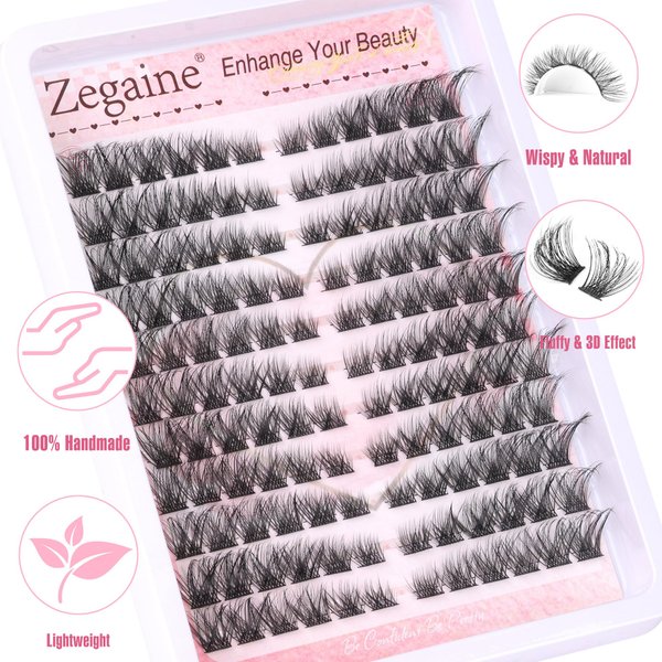Cat Eye Lash Extensions Kit Natural Lashes Clusters Cat Eyelash Extension Natural Cluster Lashes Left&Right Fox Eye Eyelash Cluster Kit with Glue, Tweezers, Brushes 8-16MM 132pcs 11 Pairs by Zegaine