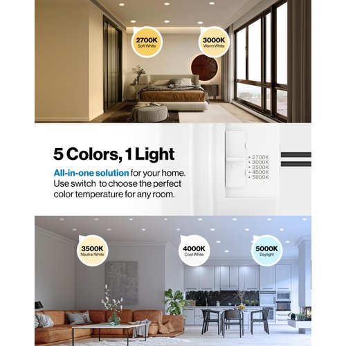 Sunco 6 Pack Retrofit LED Recessed Lighting 4 Inch, Selectable 2700K/3000K/3500K/4000K/5000K, Dimmable Can Lights, Baffle Trim, 11W=60W, 660 LM, Damp Rated