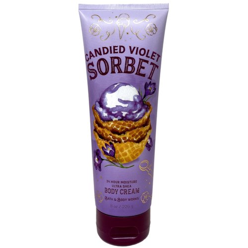 Bath & Body Works Candied Violet Sorbet Duo Gift Set - Body Cream and Shower Gel with a Himalayan Salts Springs Sample Soap.