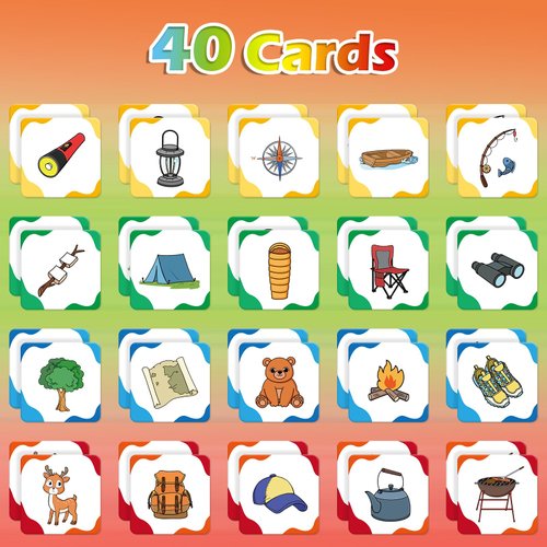 Aizweb Match Game,Memory Game, Summer Camp 40 Pcs Toddler Card Games for Kids Ages 3 4 5 6,Flash Cards for Preschool Kindergarten Learning Activities,Educational Toys Homechool Supplies