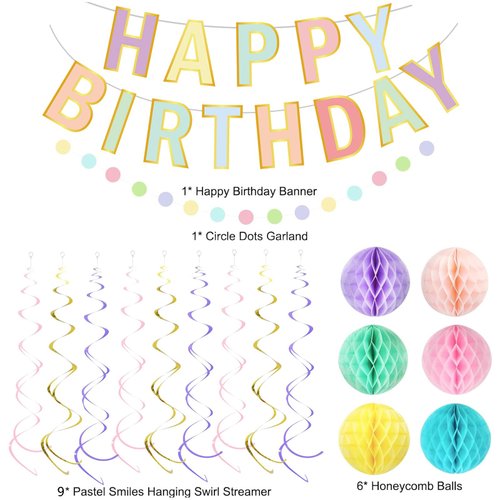 Happy Birthday Banner Sign Decorations - Atiger 29 PCS Happy Birthday Banners, Macaron Happy Birthday Decorations for Women Girls, Party Decorations Supplies for Home Classroom, Decor Banner 9 ft