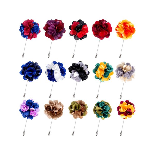 Pangda 15 Pieces Men's Lapel Pin Handmade Satin Flower Boutonniere Pin with Gift Box for Suit Wedding Groom (Multicolor B)