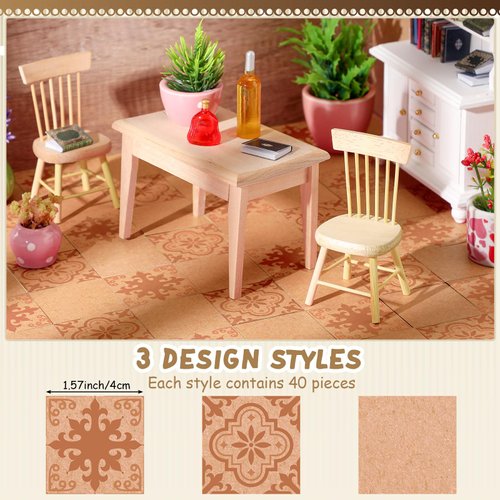 HyDren 120 Pcs Miniature Dollhouse Flooring 1: 12 Scale Dollhouse Floor Tiles Wooden Dollhouse Accessories Mini Wood Doll House Furniture for Model Decor