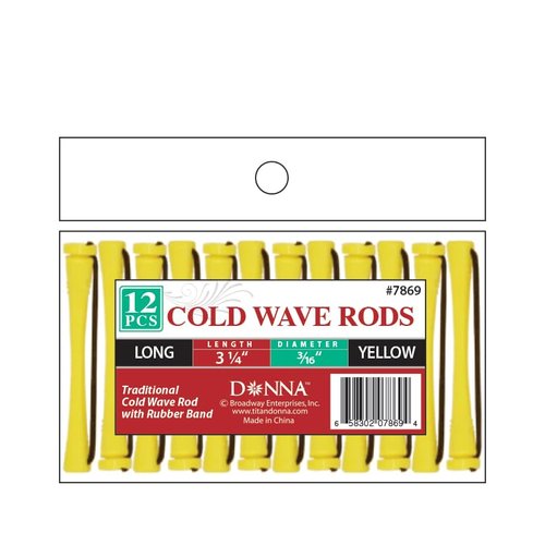 DONNA Cold Wave Rods 3.25"(L), 3/16"(D) LONG 12PCS Rollers Foam Hair Rollers Hair Curlers Hair Clips for Hairdressing Styling Heatless Hair Curler YELLOW